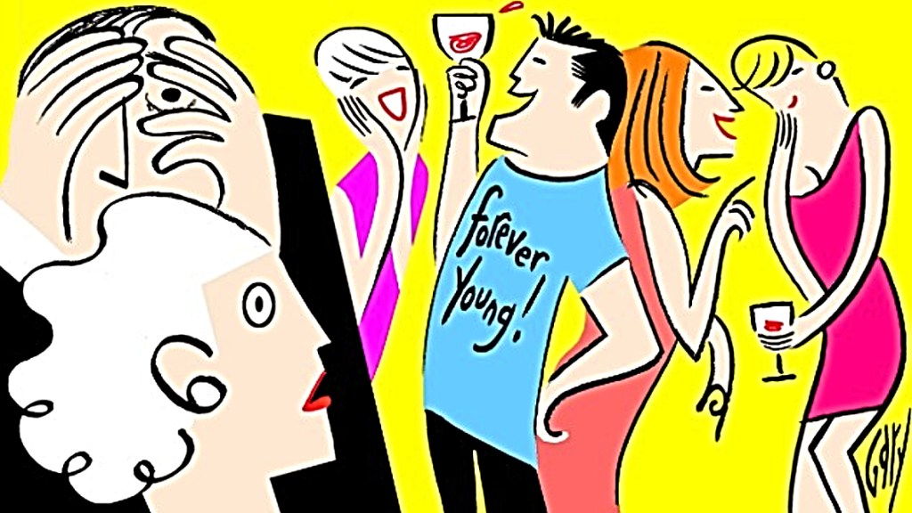 Forever Young t-Shirt wearer at party